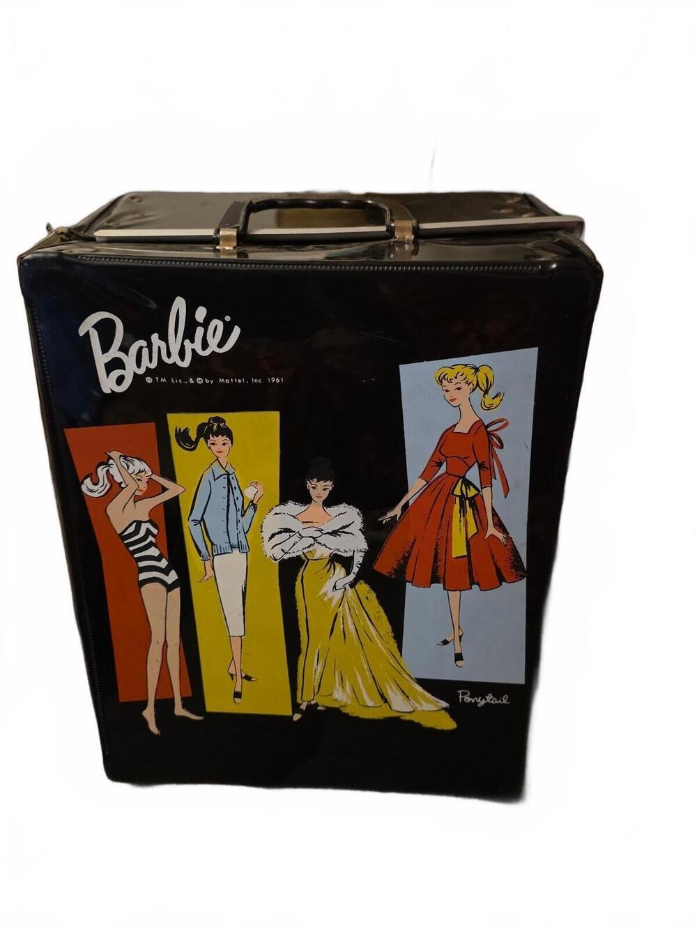 Vintage 1960s Barbie Ponytail Black Vinyl Doll Carrying Case Mattel 1961